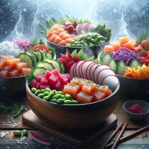 Colorful winter poke bowls