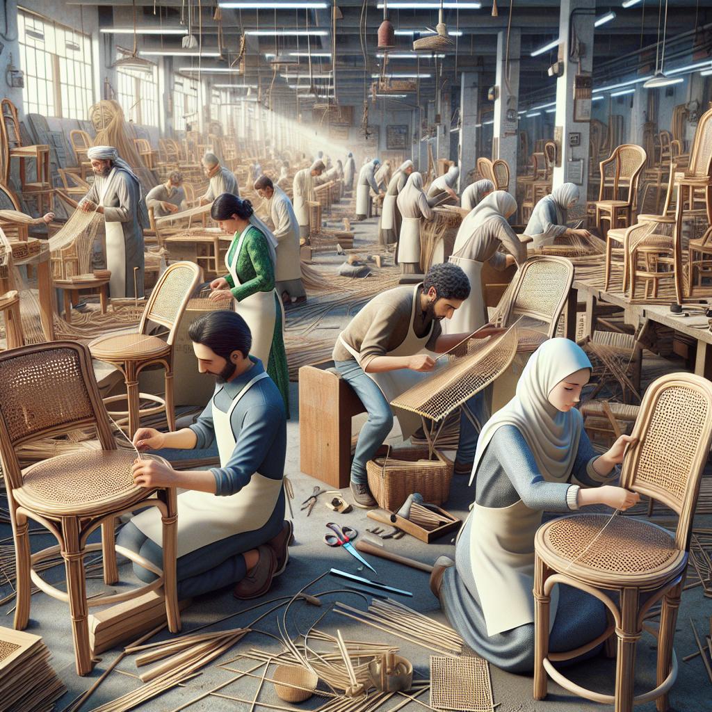 Chair caning workshop scene.