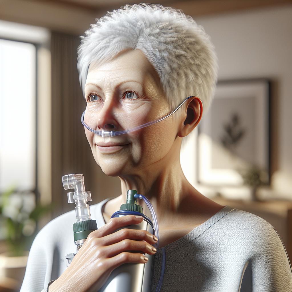 Elderly woman with oxygen.