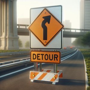 Road work detour sign