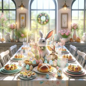 Colorful Easter brunch tablescape