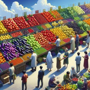 Colorful market produce display.