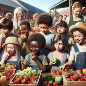 Children tasting local produce.