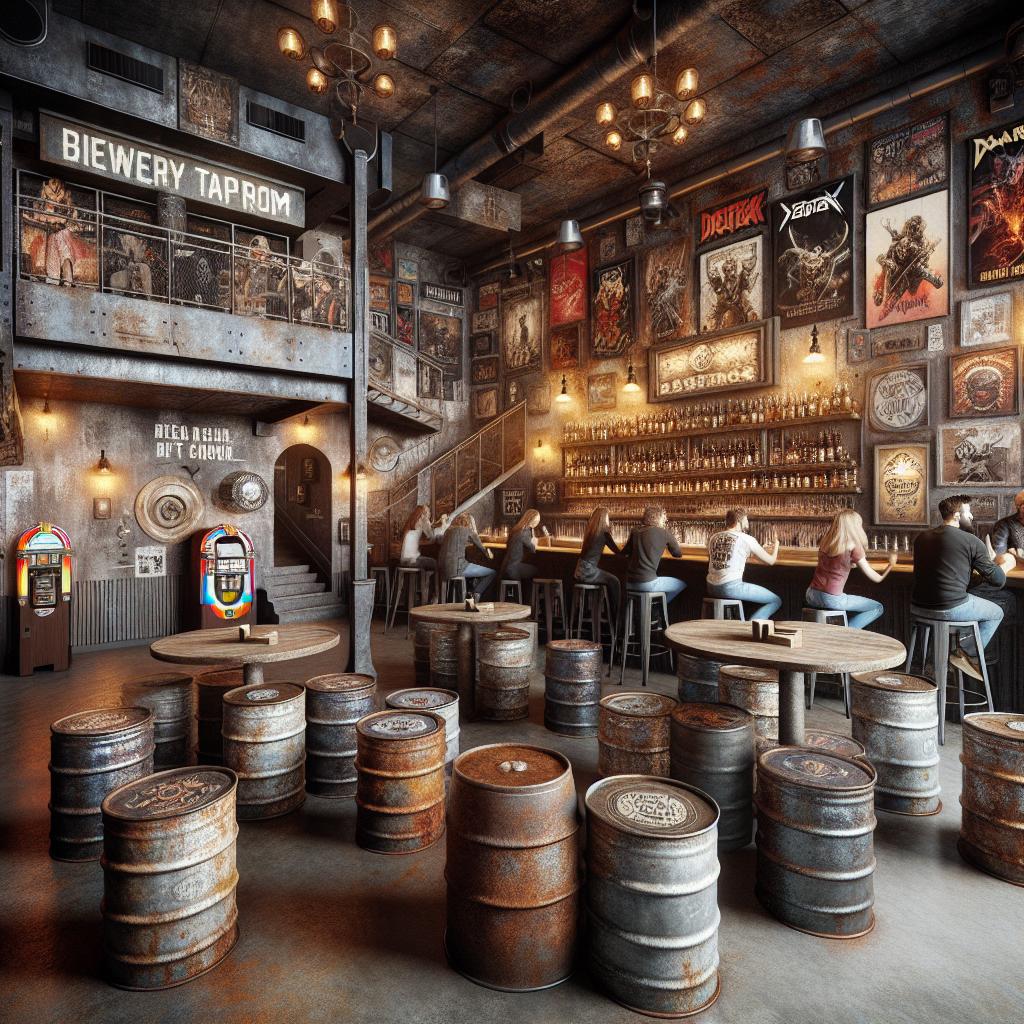 Metal-themed brewery taproom.