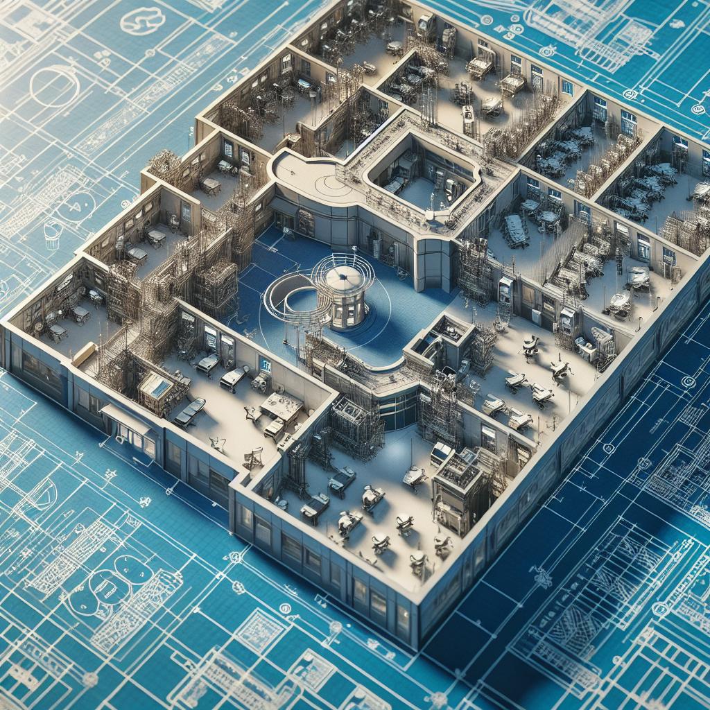 Hospital construction blueprint concept.