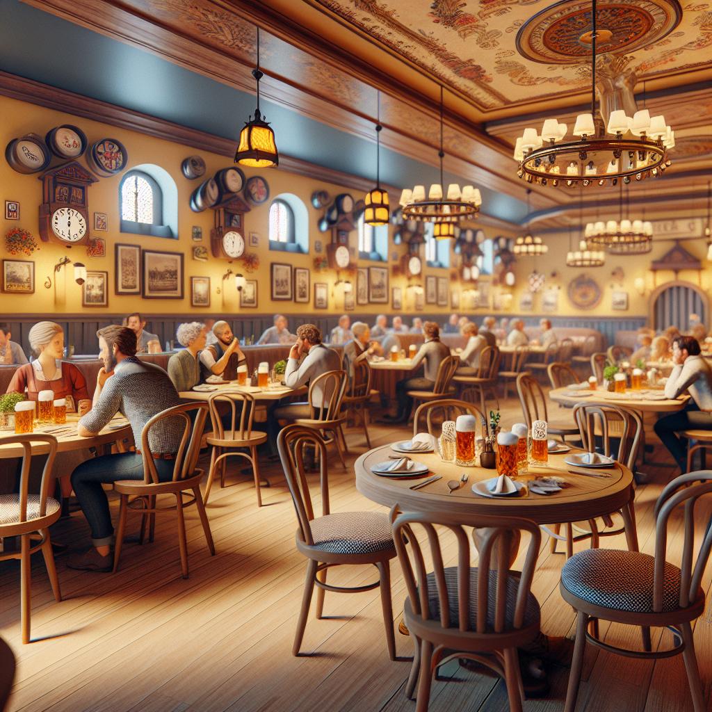 German restaurant ambiance illustration.