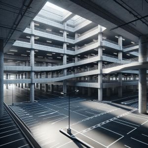 Empty parking deck structure