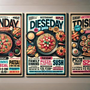 Restaurant deal schedule posters.