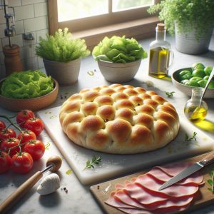 Artisan focaccia sandwich prep