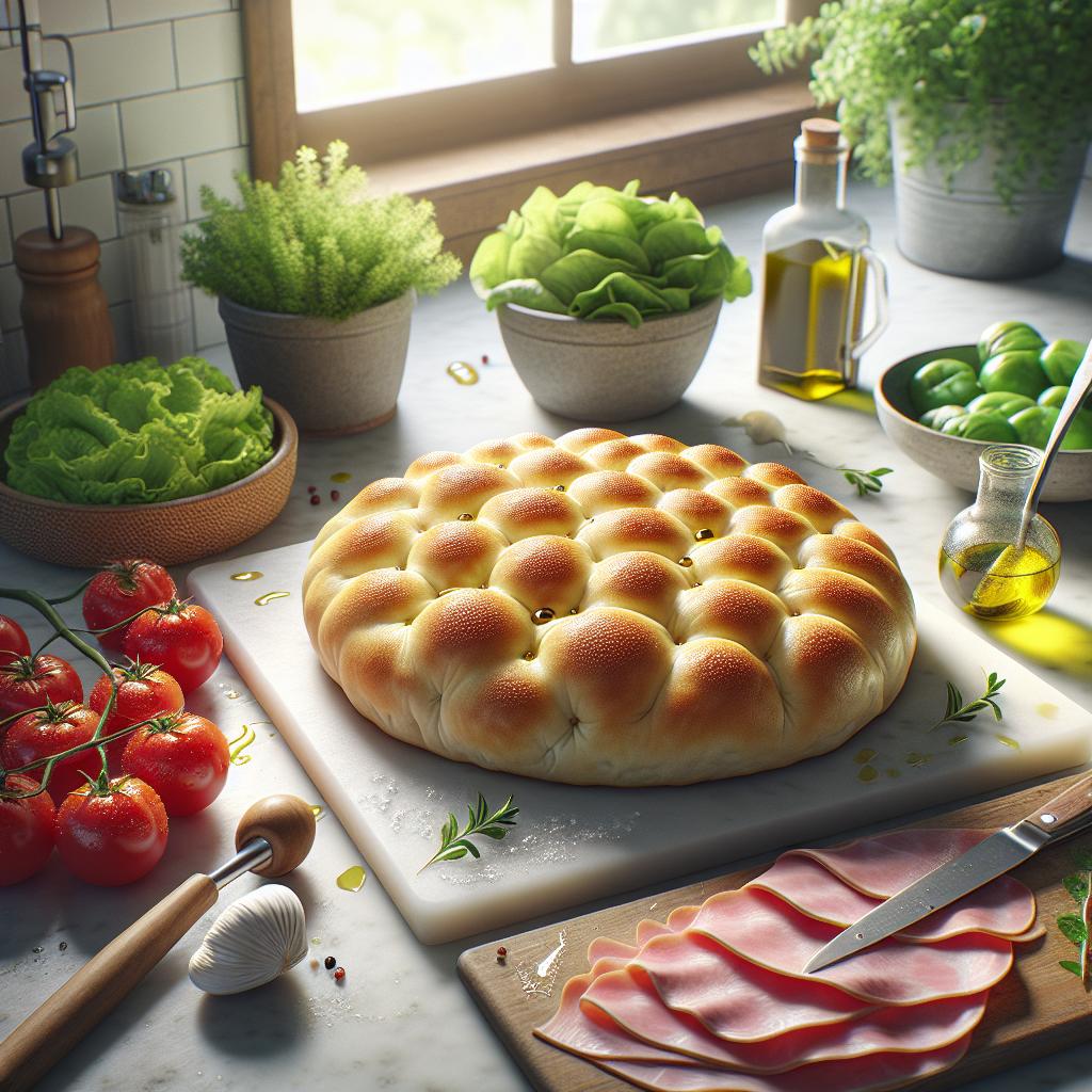 Artisan focaccia sandwich prep