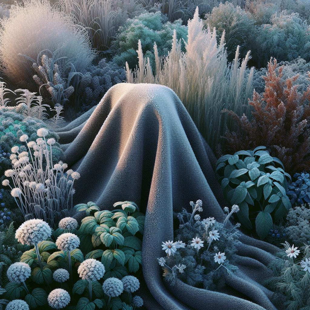 Frozen plants under blanket.