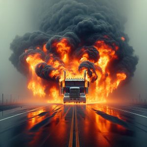 Truck engulfed in flames