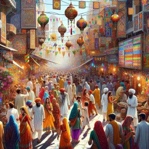 Colorful Indian street celebration.