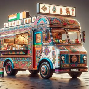 Colorful Indian food truck.