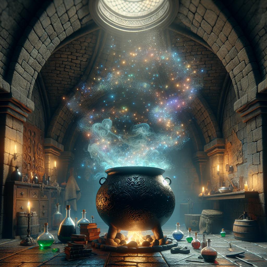 Mysterious potion brewing scene.