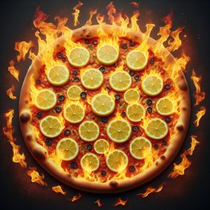 Lemon pizza on fire.