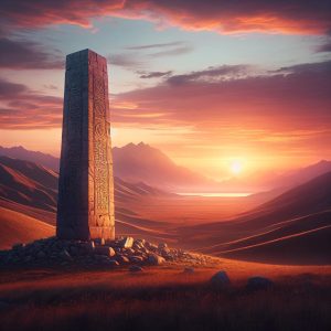 Mountain sunset monument concept.