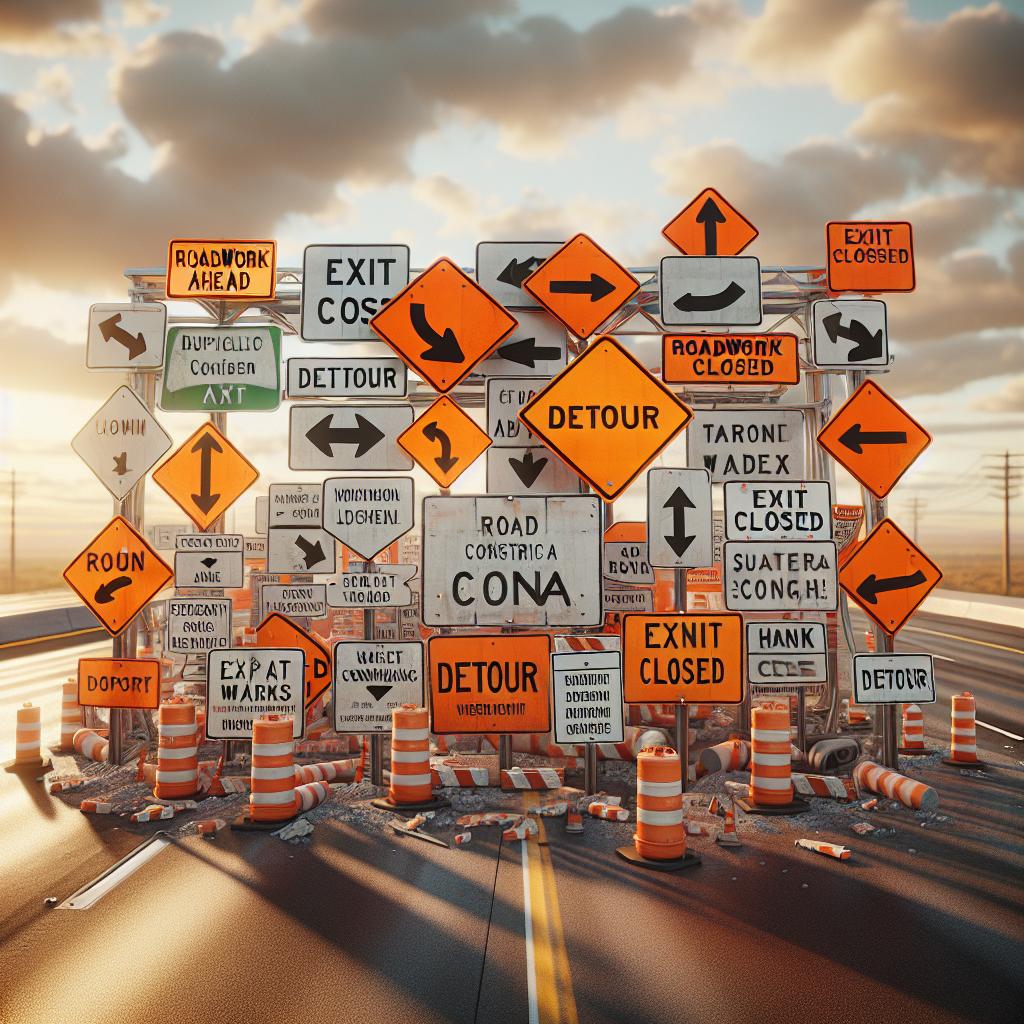 Interstate construction detour signage