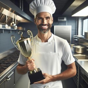 Chef with trophy award