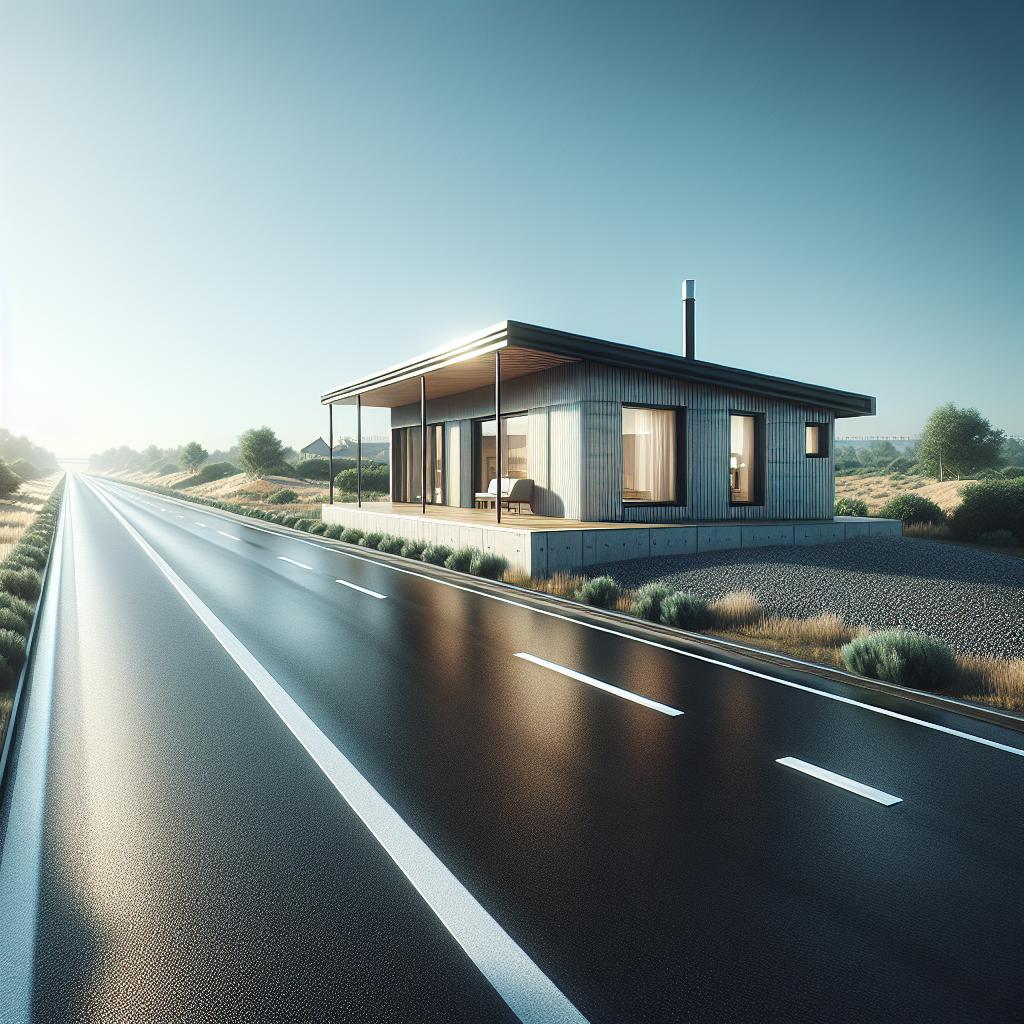 Prefab home on highway.