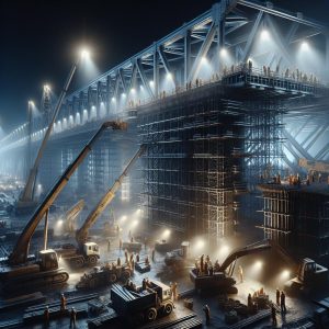 Bridge construction at night