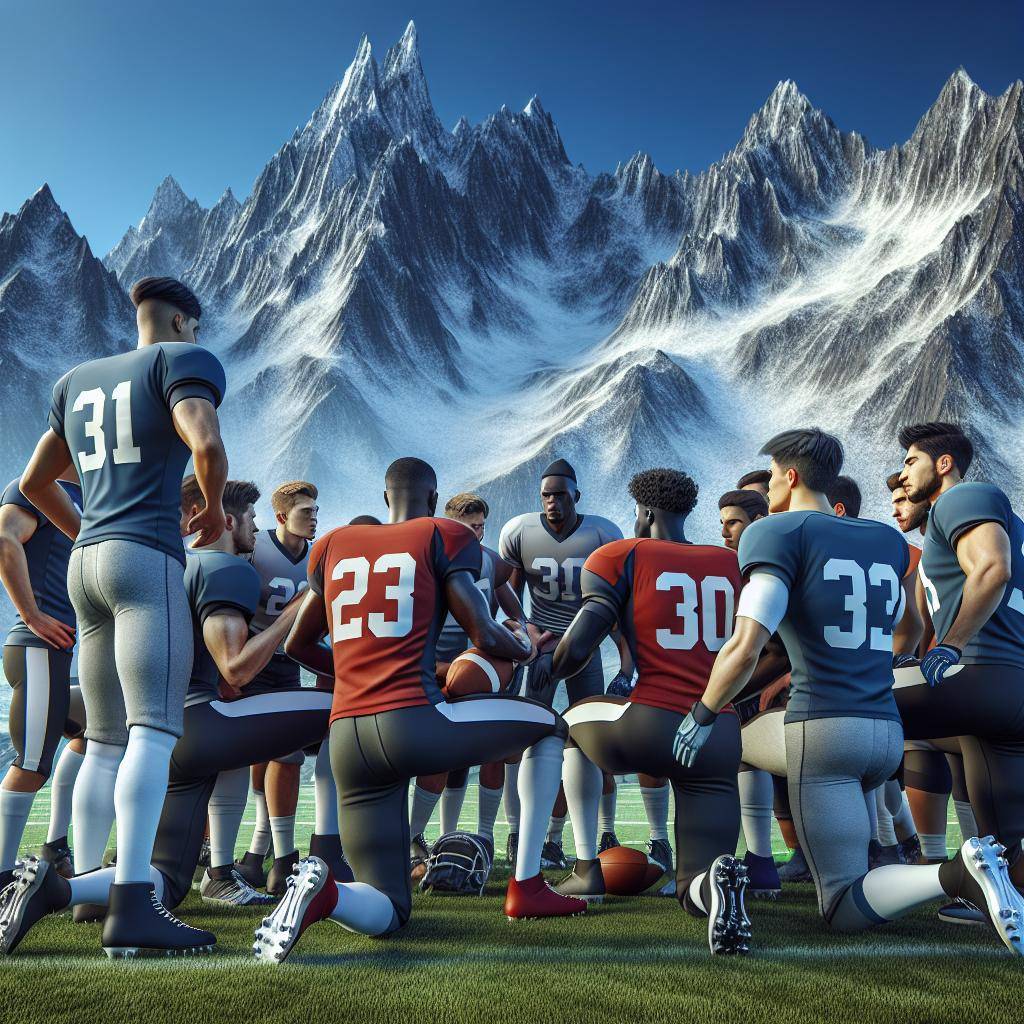 Mountain football team huddle.
