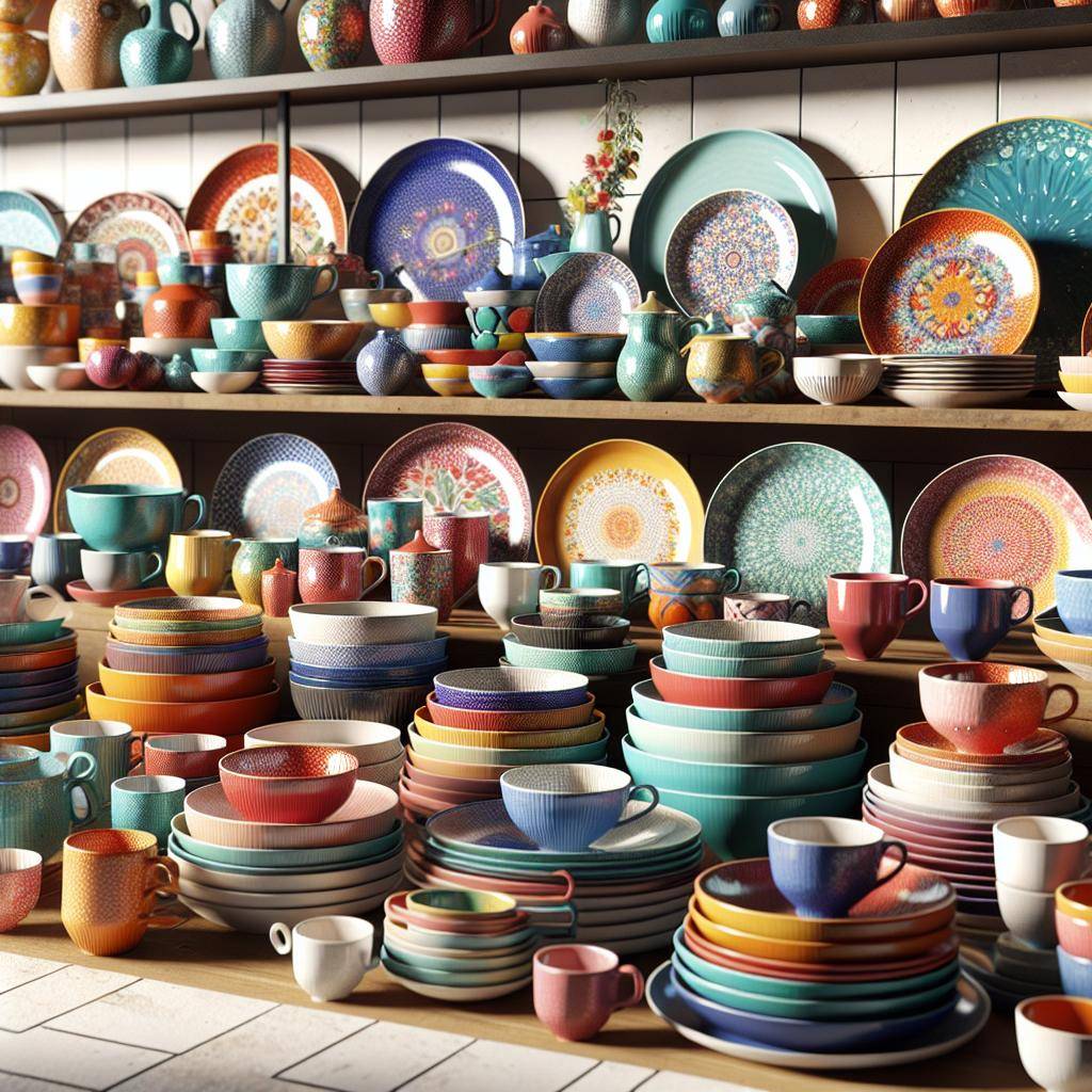 Colorful ceramic tableware display