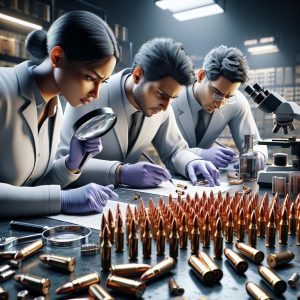 Forensic team analyzing bullets