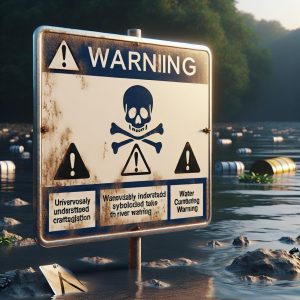 River contamination warning sign