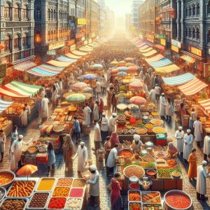 Colorful street food vendors