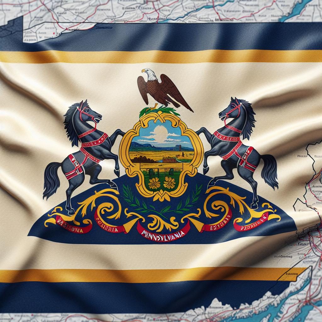 Pennsylvania flag with map.