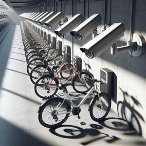 Bikes under surveillance cameras.