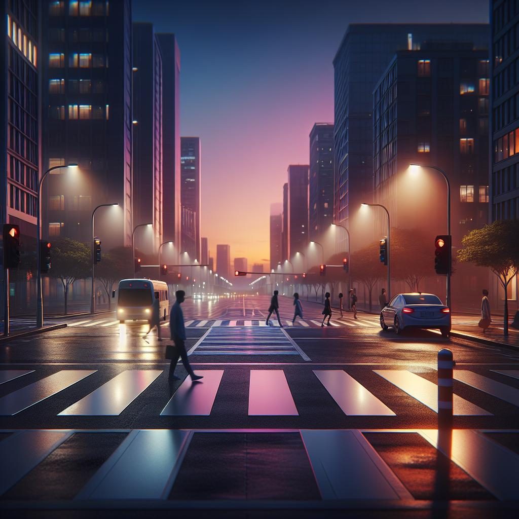 Pedestrian crossing at dusk