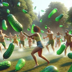 Pickle-themed water balloon fight.