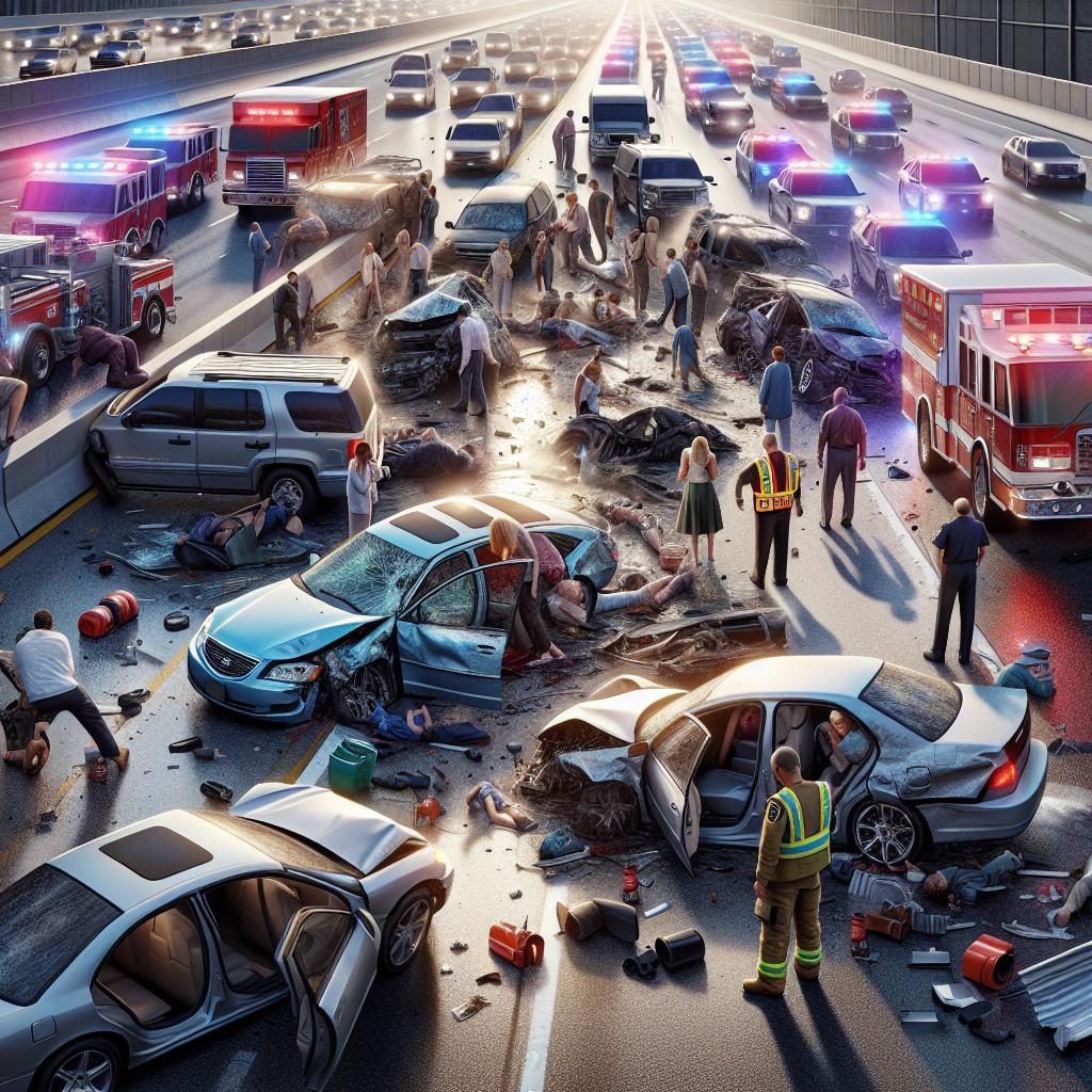 Highway Collision Aftermath Illustration