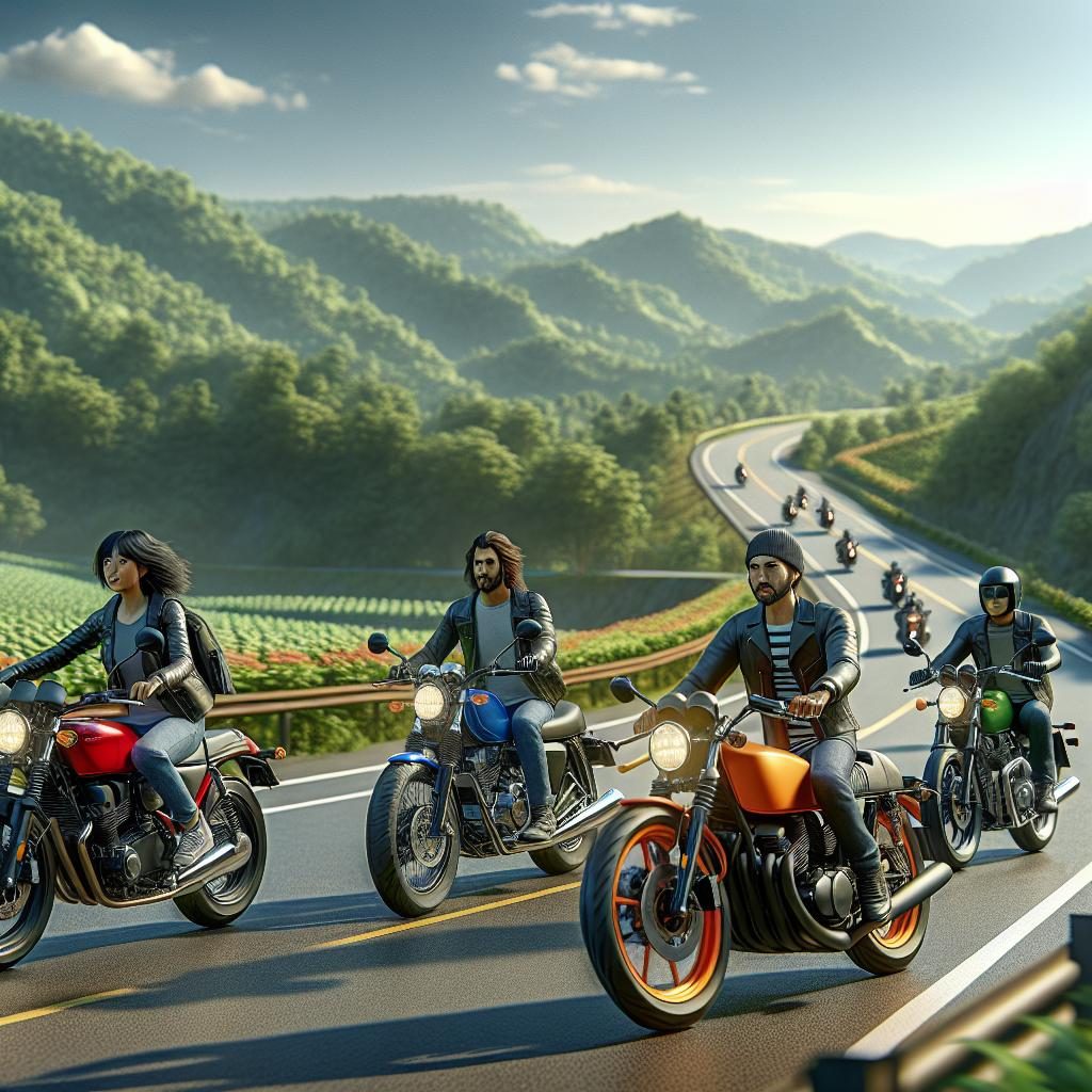 Motorcycle group on scenic road