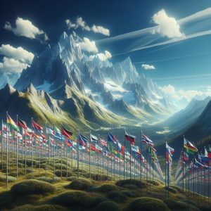 Mountains and flags tribute.