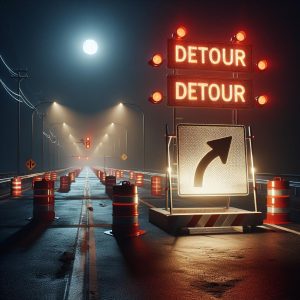 Roadblock and Detour Sign