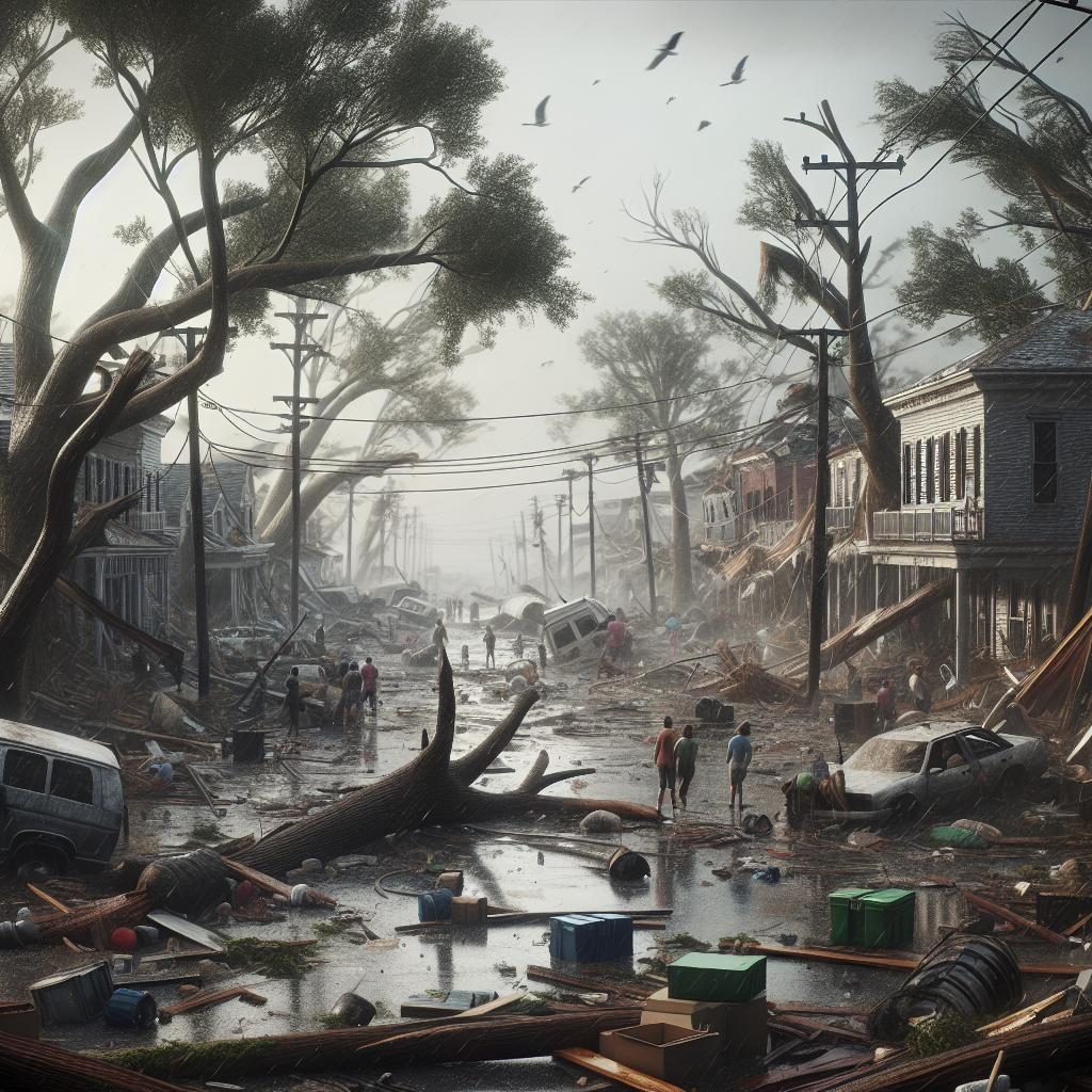 Hurricane aftermath destruction scene