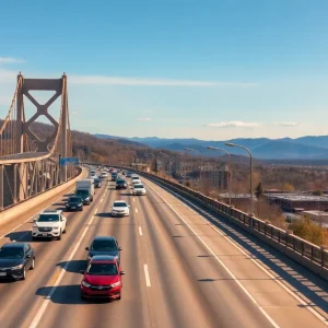 Reopened bridge in Asheville with traffic