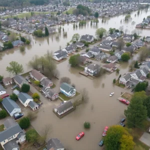 Aerial view of Asheville, North Carolina, following catastrophic flooding from Hurricane Helene.