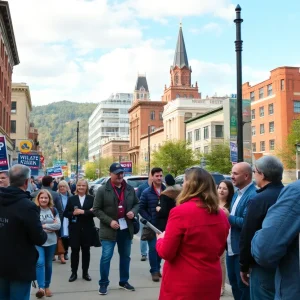 Community members engaging in conversation about the Asheville City Council election.