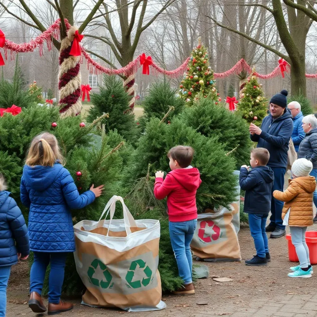 Families participating in a Christmas tree recycling program in Henderson County