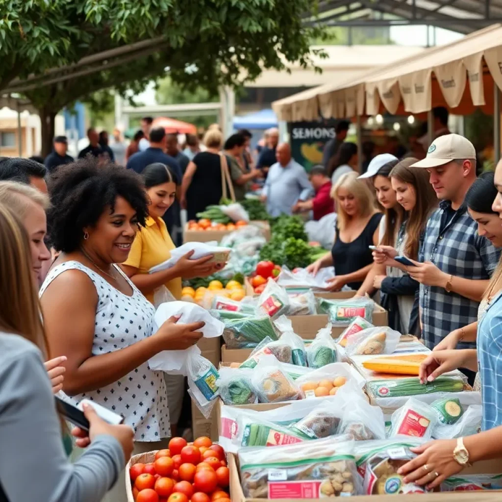 Community members donating supplies at a farmers market