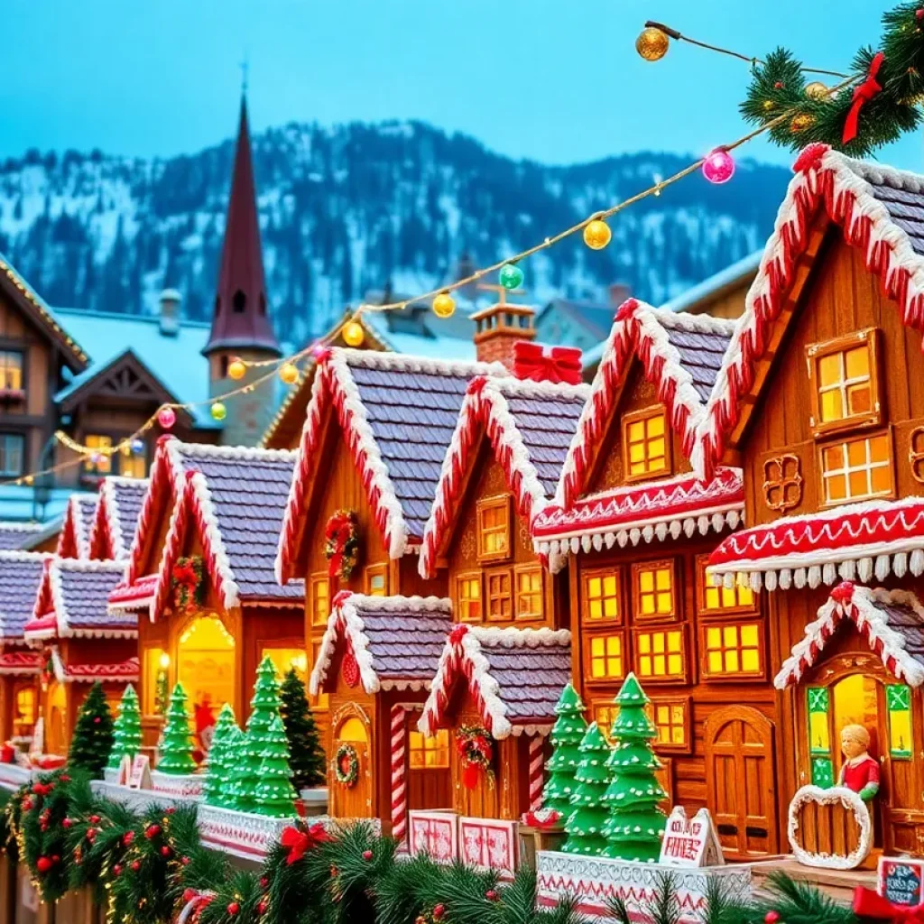 Colorful gingerbread houses displayed at a local Asheville market