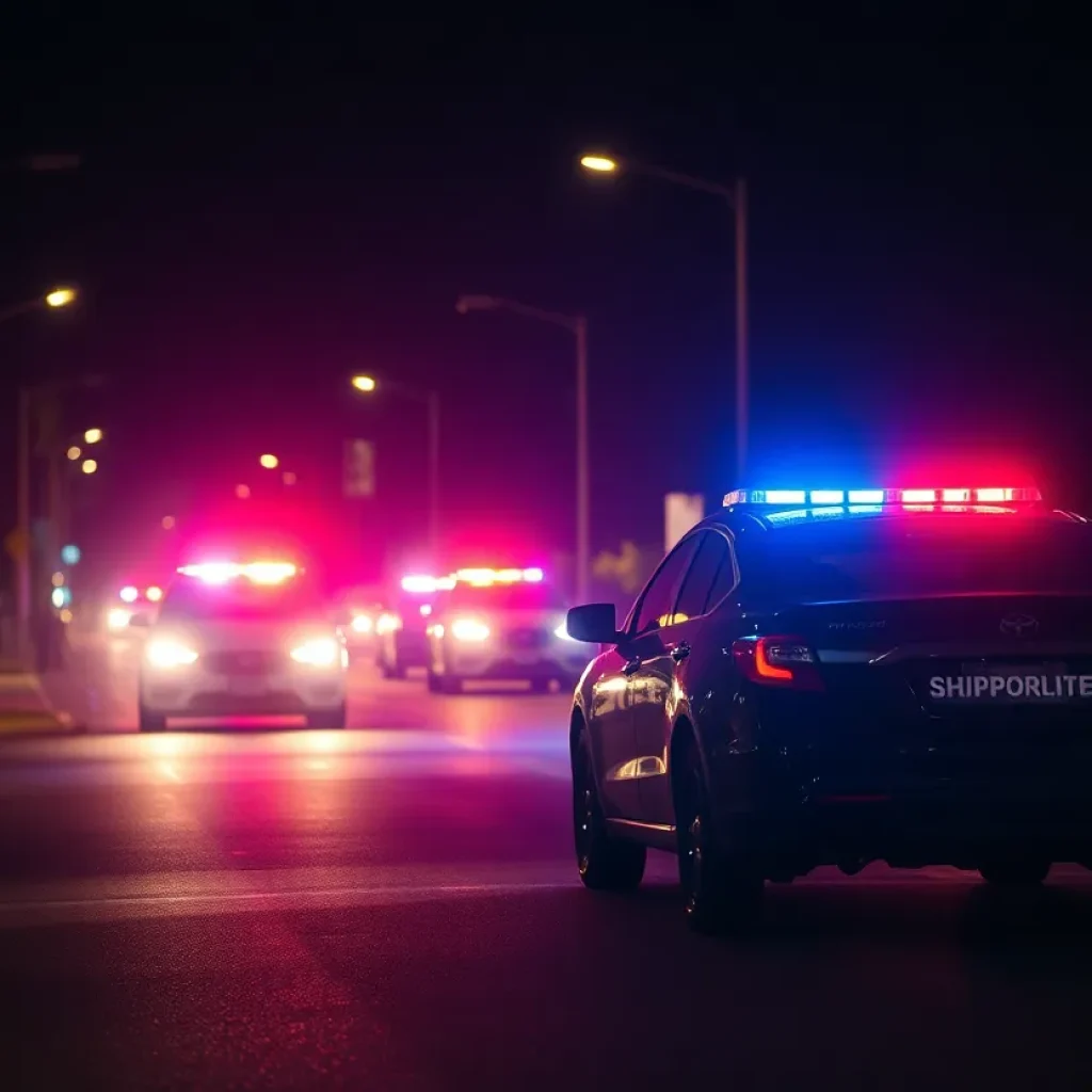 Police vehicle with flashing lights during a traffic stop in Asheville