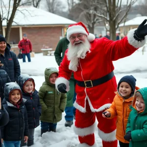 Santa Claus visiting children in Asheville after Hurricane Helene