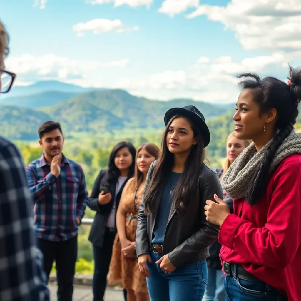 Diverse actors auditioning in a scenic Asheville setting.