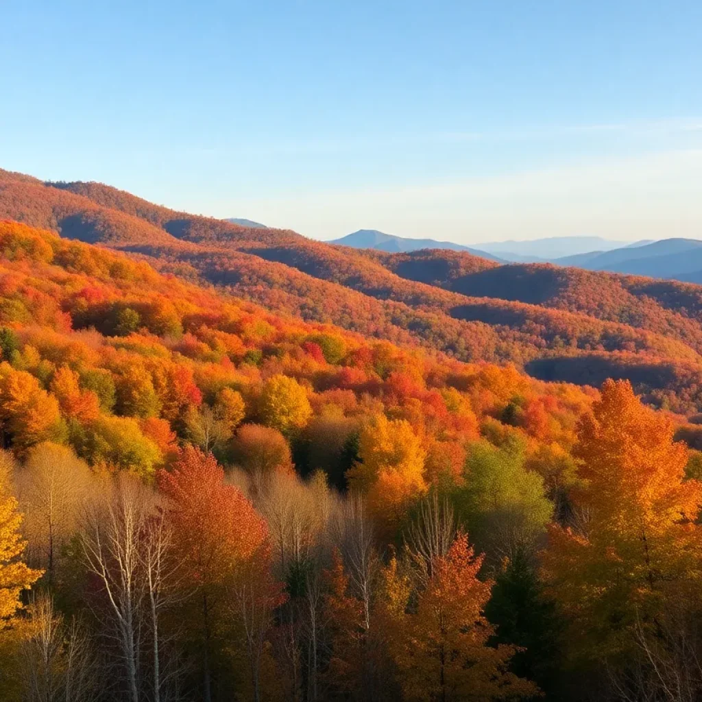 Vibrant autumn scenery in the Blue Ridge Mountains of Asheville, NC.