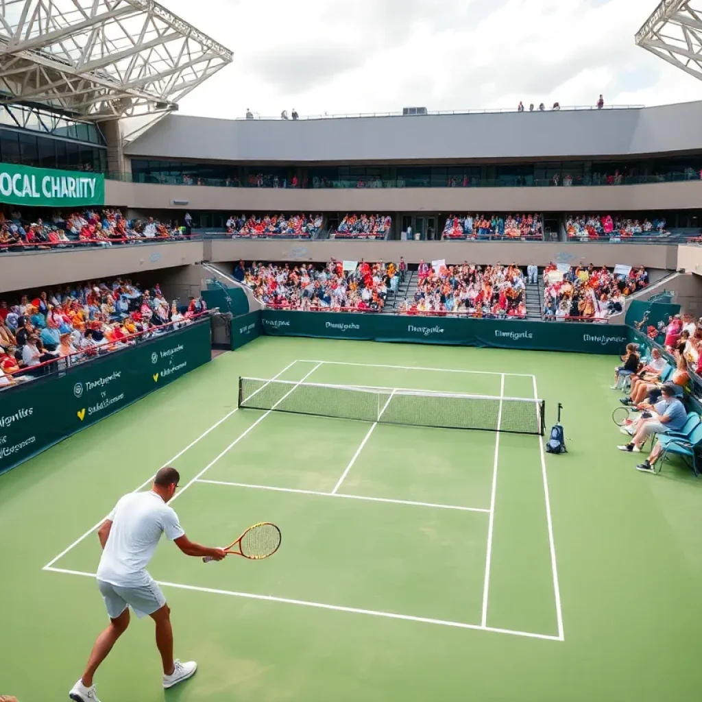 Crowd cheering at Asheville charity tennis event